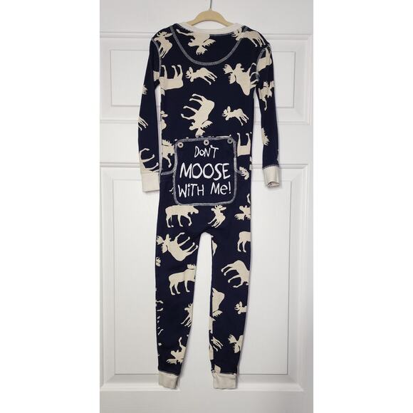 Lazy One Moose Pajamas Boys 4T Long Johns One Piece Body Suit Blue - Picture 2 of 3